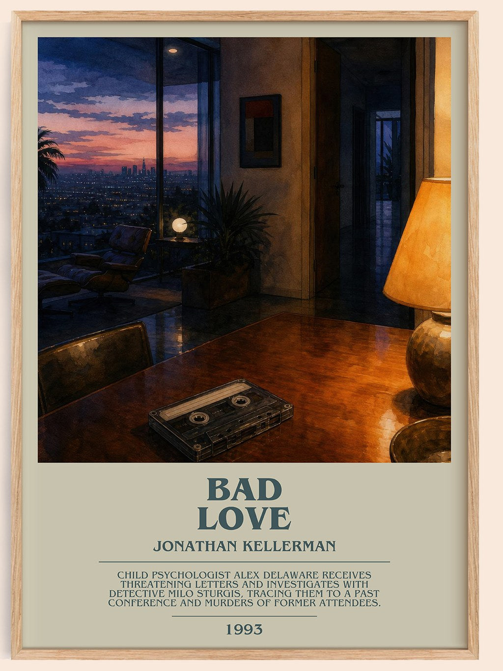Bad Love bookish book poster by Jonathan Kellerman – framed literary art print