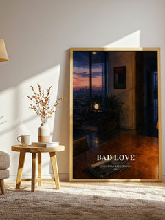 Bad Love watercolour print in frame leaning in hallway – thriller wall art