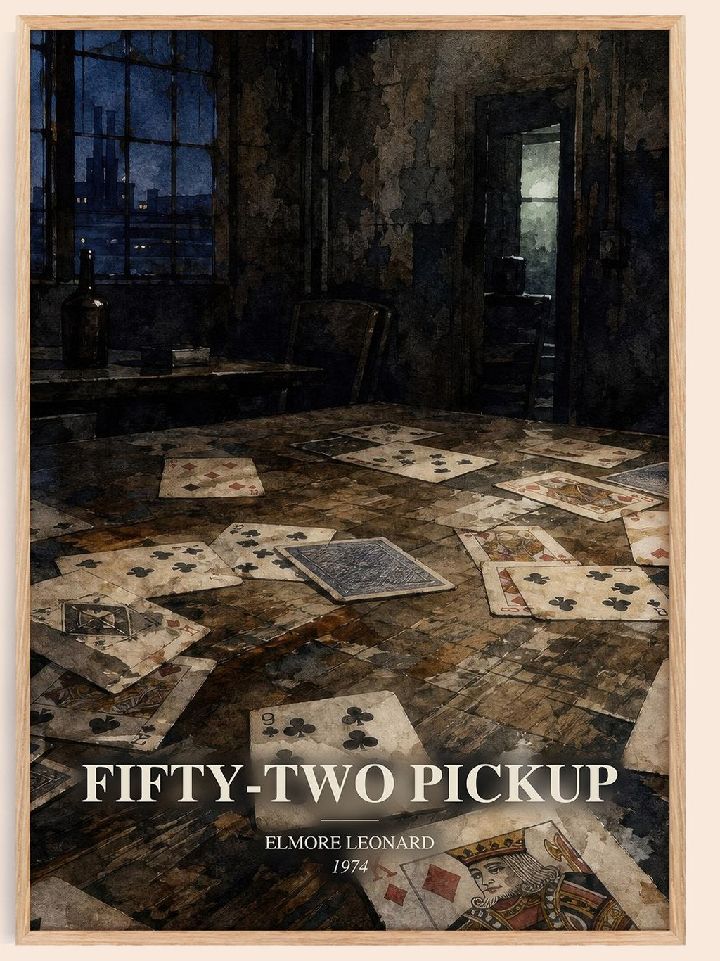 Fifty-Two Pickup watercolour book poster by Elmore Leonard – framed literary art print
