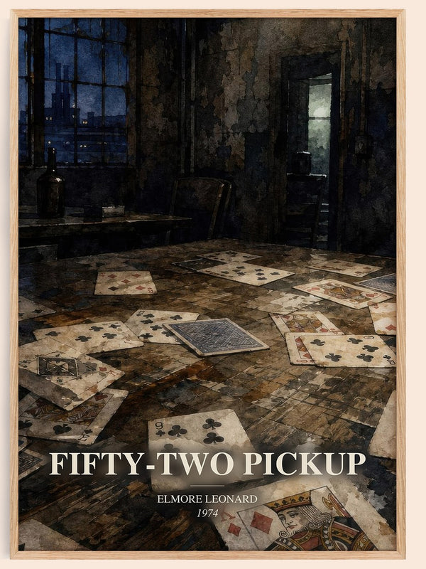 Fifty-Two Pickup watercolour book poster by Elmore Leonard – framed literary art print
