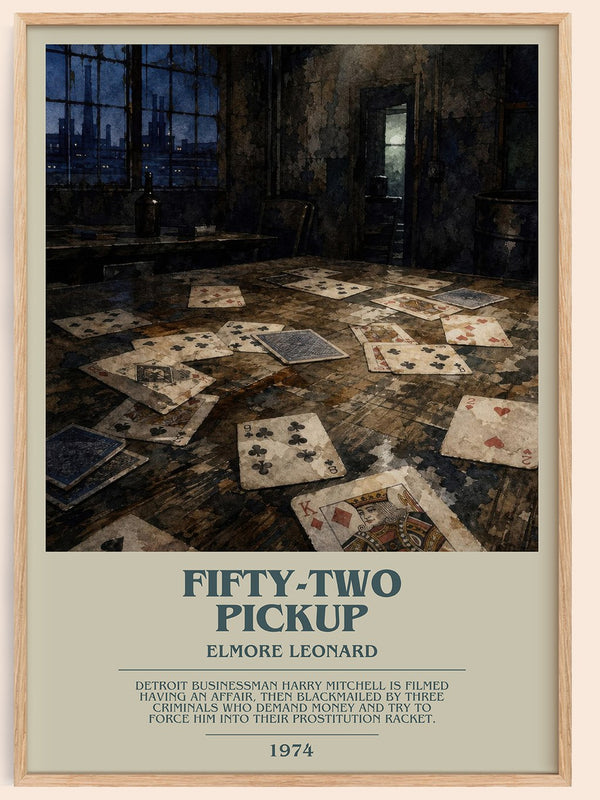 Fifty-Two Pickup bookish book poster by Elmore Leonard – framed literary art print