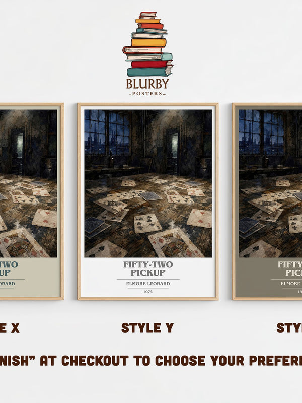 Fifty-Two Pickup book cover print in frame leaning in hallway – crime wall art