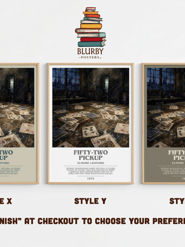 Fifty-Two Pickup bookish print in frame leaning in hallway – crime wall art