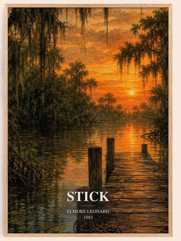 Stick watercolour book poster by Elmore Leonard – framed literary art print