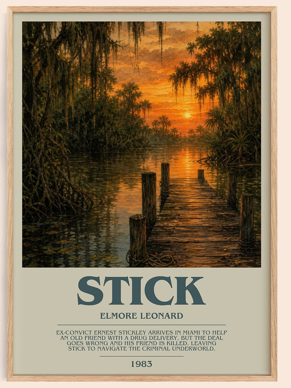 Stick bookish book poster by Elmore Leonard – framed literary art print