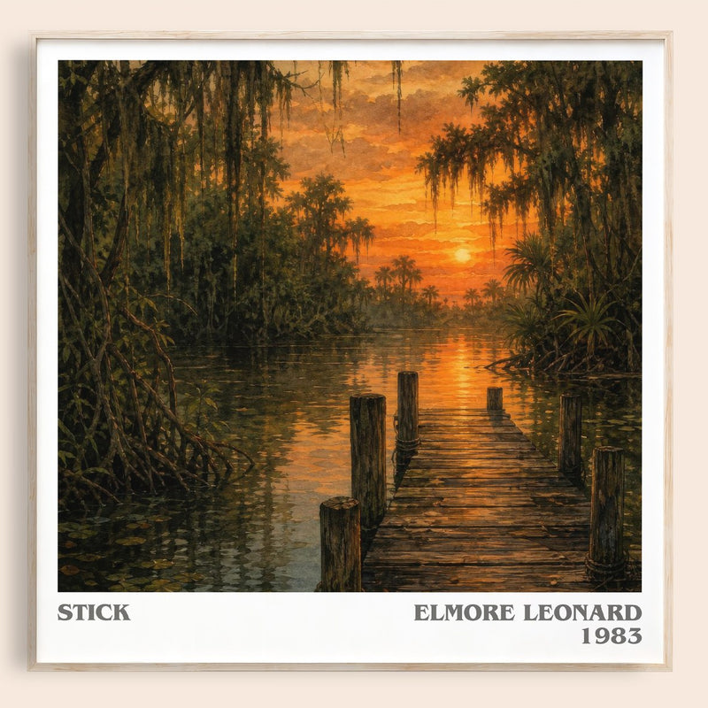Stick literary book poster by Elmore Leonard – framed literary art print