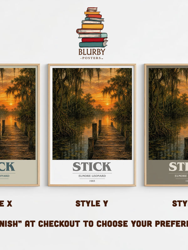Stick book cover print in frame leaning in hallway – crime wall art