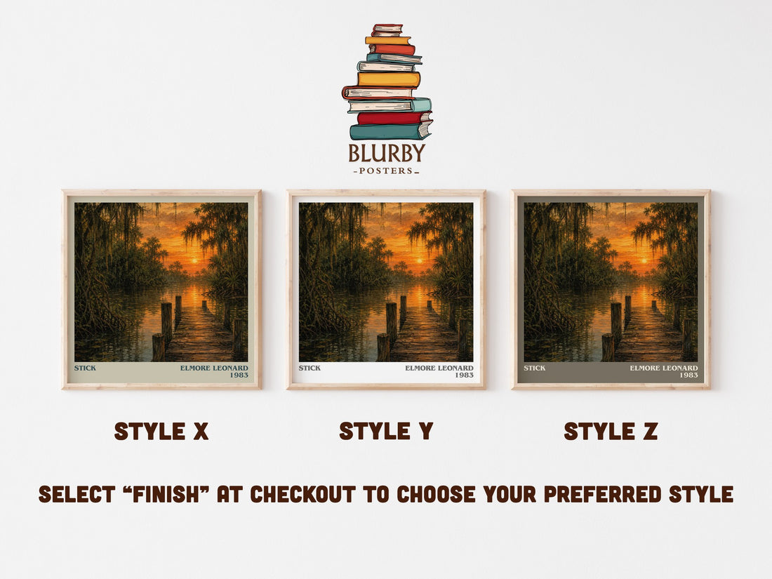 Stick literary print in frame leaning in hallway – crime wall art (mockup)