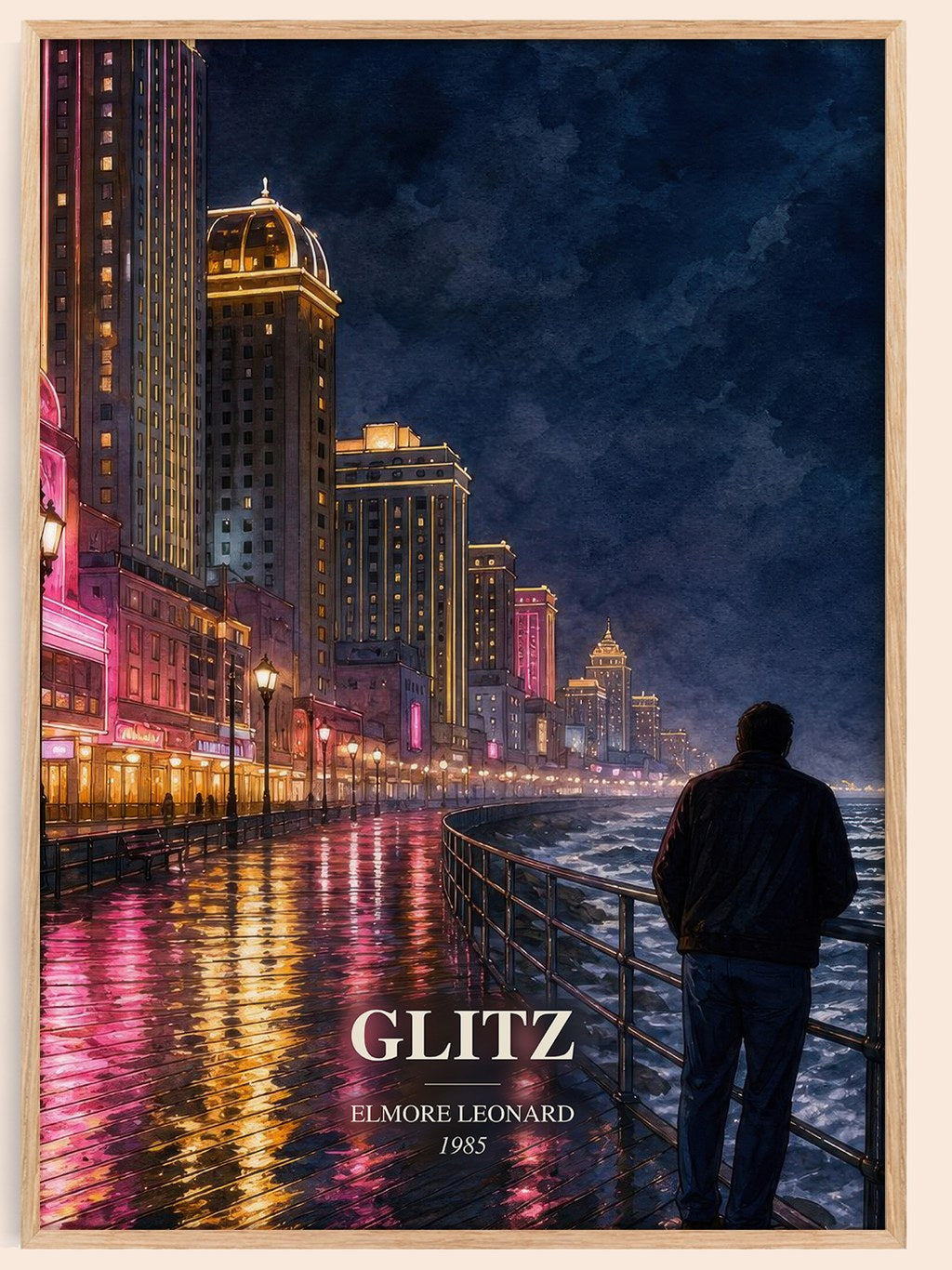 Glitz watercolour book poster by Elmore Leonard – framed literary art print