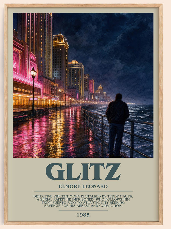 Glitz bookish book poster by Elmore Leonard – framed literary art print
