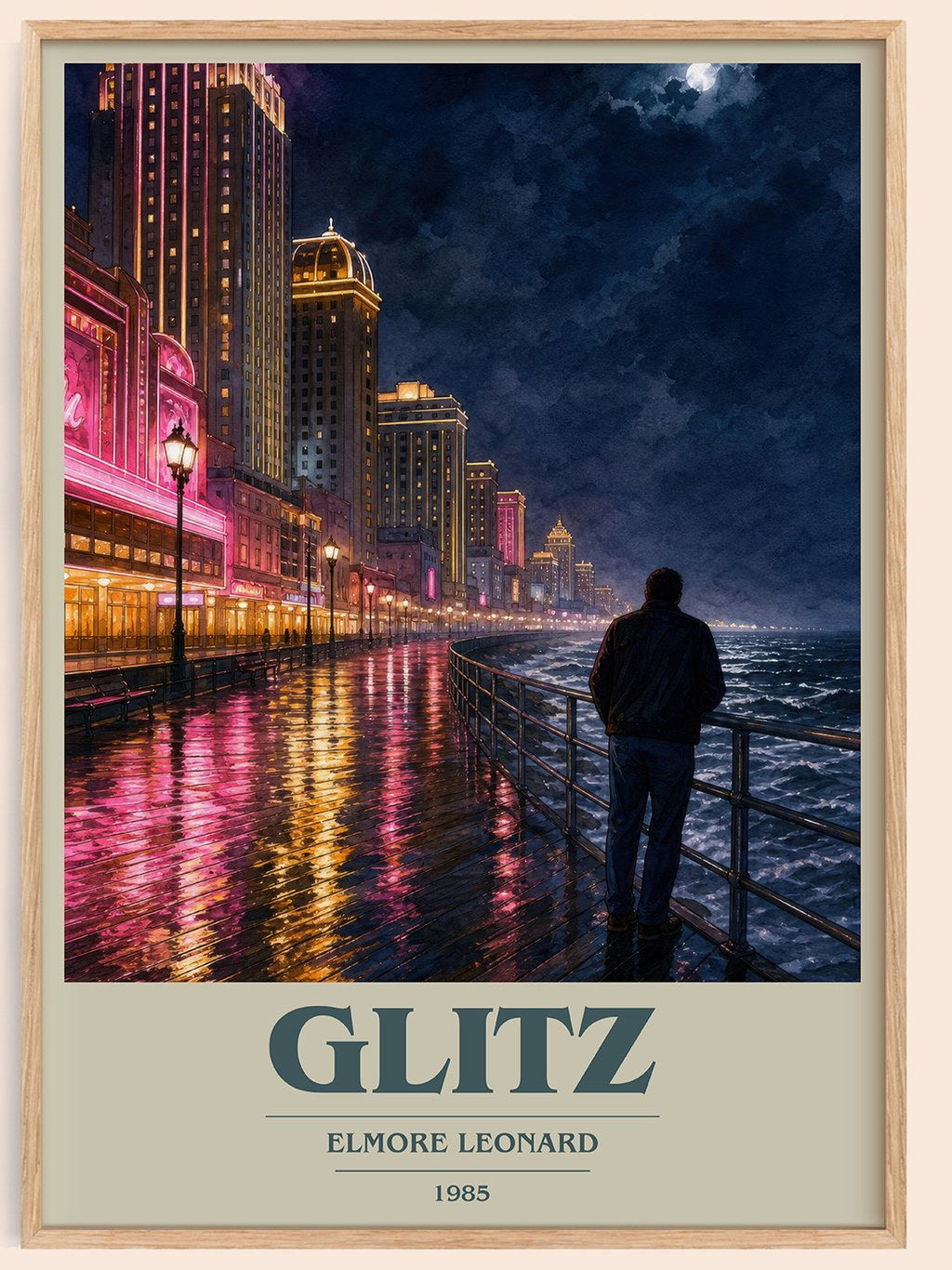 Glitz book cover book poster by Elmore Leonard – framed literary art print