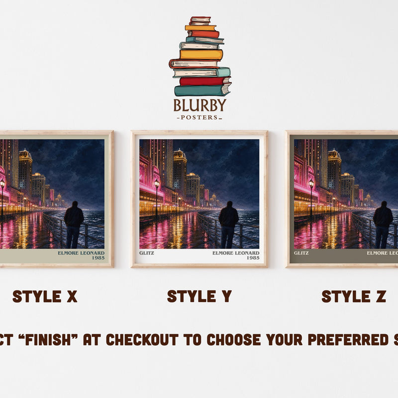 Glitz literary print in frame leaning in hallway – crime wall art