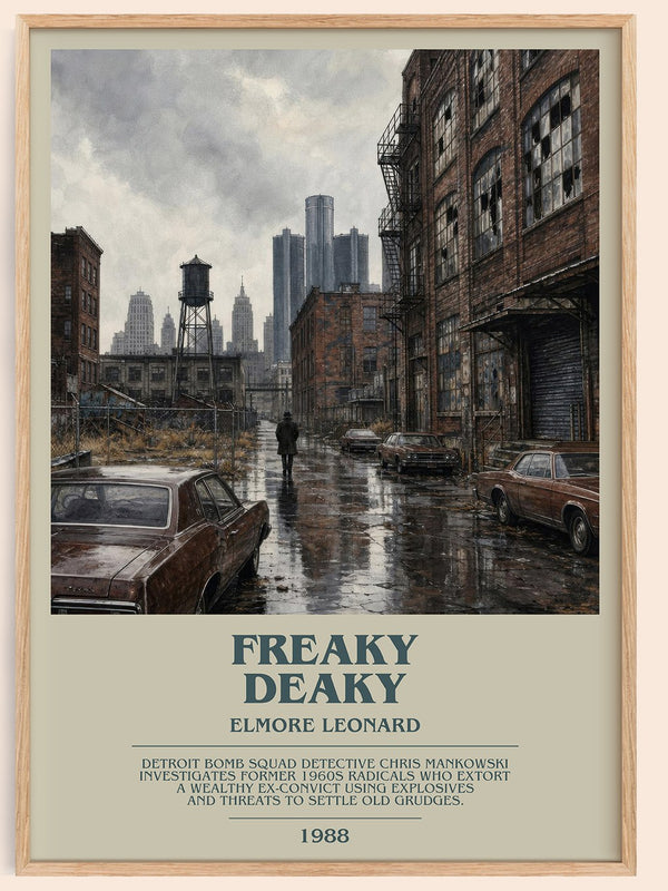Freaky Deaky bookish book poster by Elmore Leonard – framed literary art print