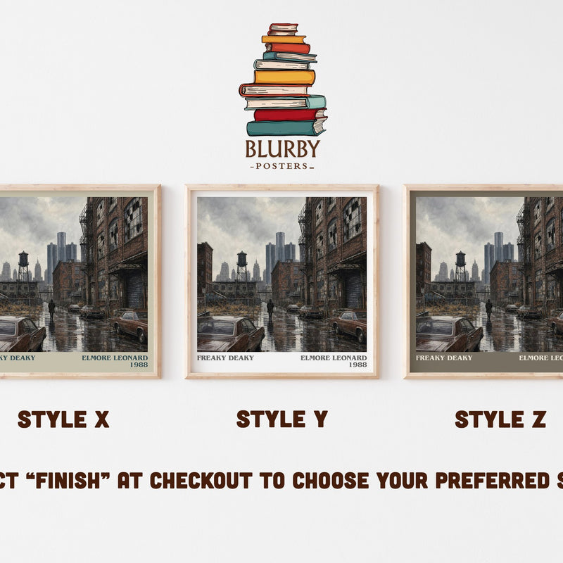 Freaky Deaky literary print in frame leaning in hallway – crime wall art