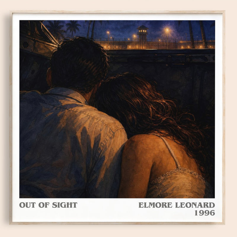 Out of Sight literary book poster by Elmore Leonard – framed literary art print