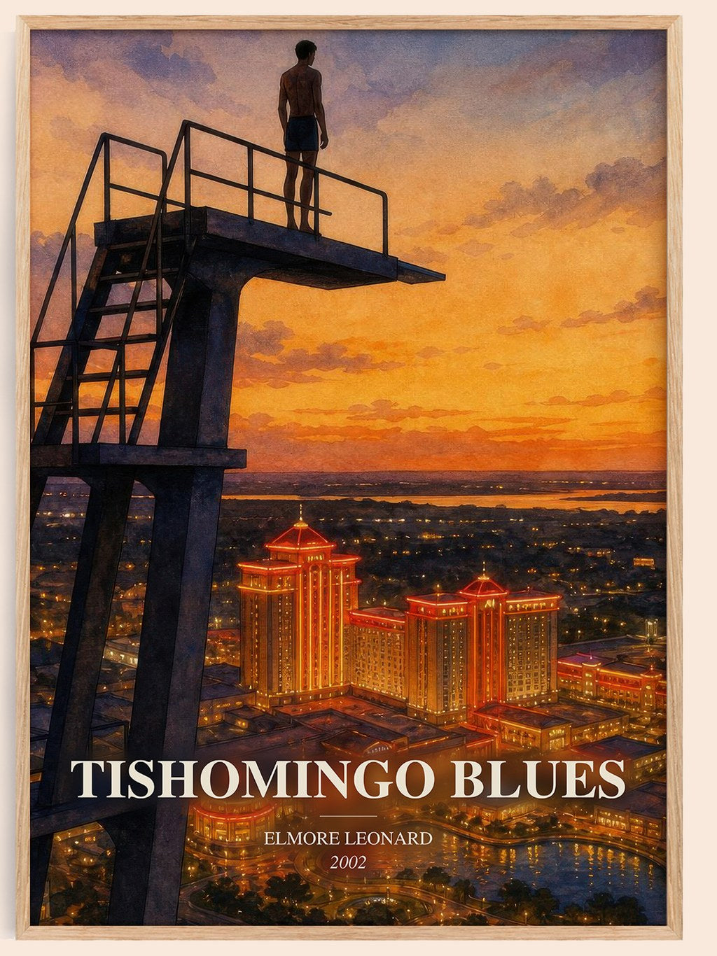 Tishomingo Blues watercolour book poster by Elmore Leonard – framed literary art print