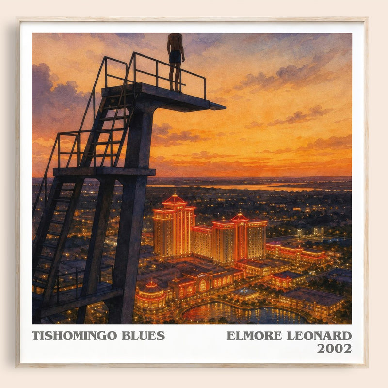 Tishomingo Blues literary book poster by Elmore Leonard – framed literary art print