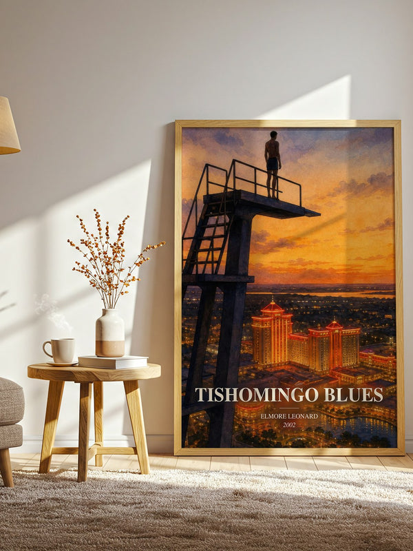 Tishomingo Blues watercolour print in frame leaning in hallway – crime wall art