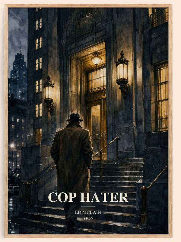 Cop Hater watercolour book poster by Ed McBain – framed literary art print
