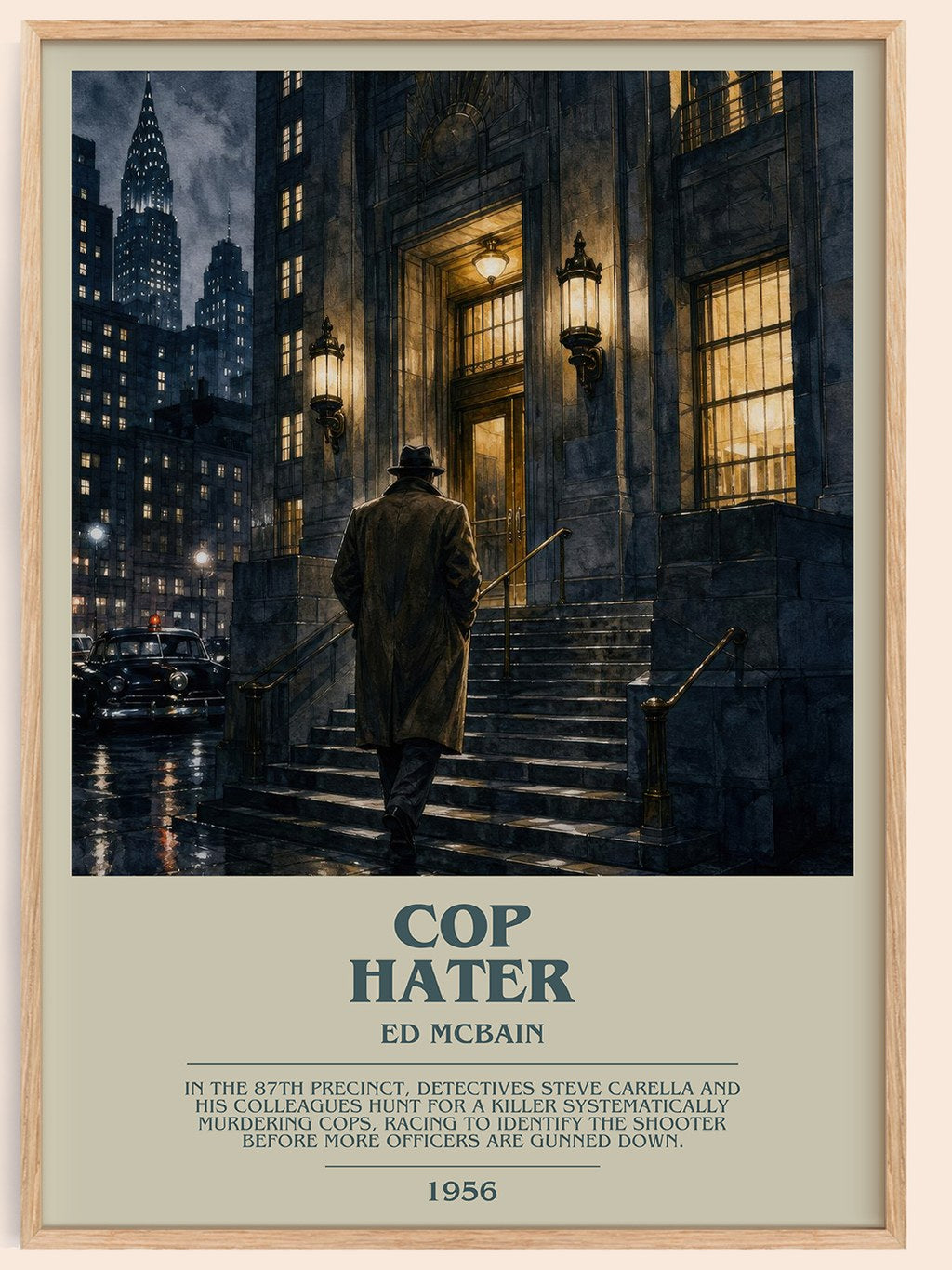 Cop Hater bookish book poster by Ed McBain – framed literary art print