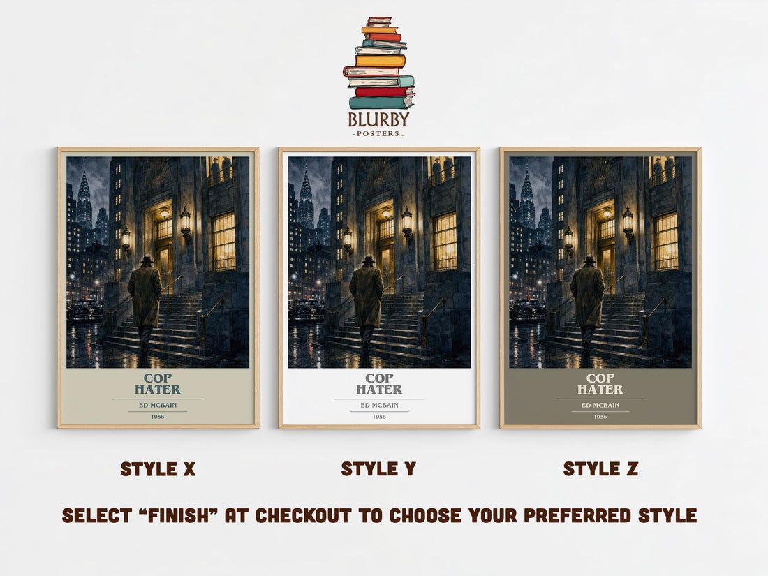 Cop Hater book cover print in frame leaning in hallway – crime wall art (mockup)
