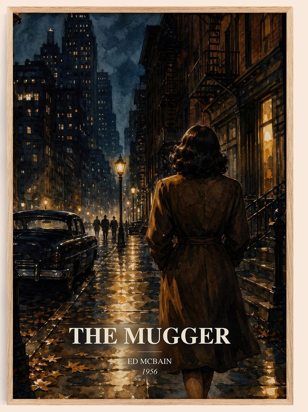 The Mugger watercolour book poster by Ed McBain – framed literary art print