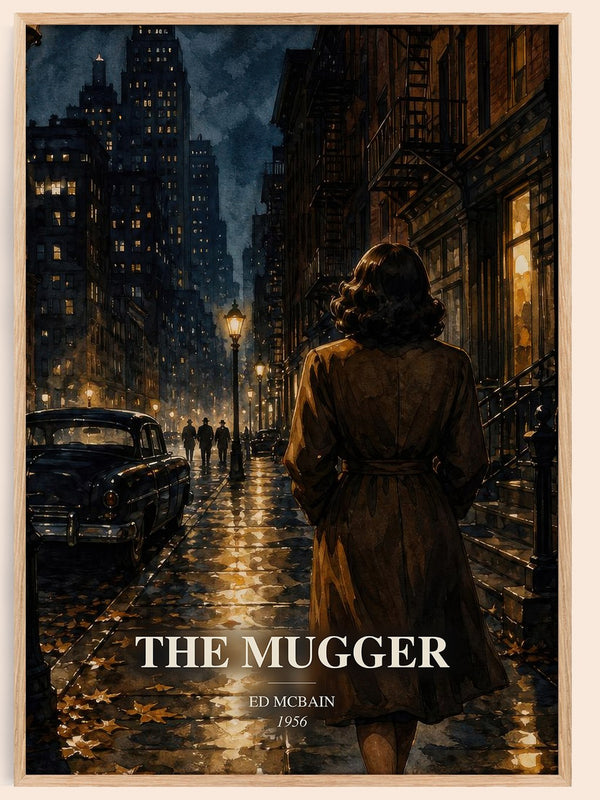 The Mugger watercolour book poster by Ed McBain – framed literary art print