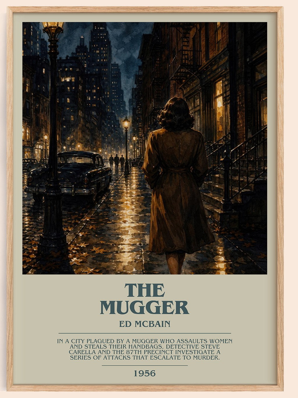 The Mugger bookish book poster by Ed McBain – framed literary art print
