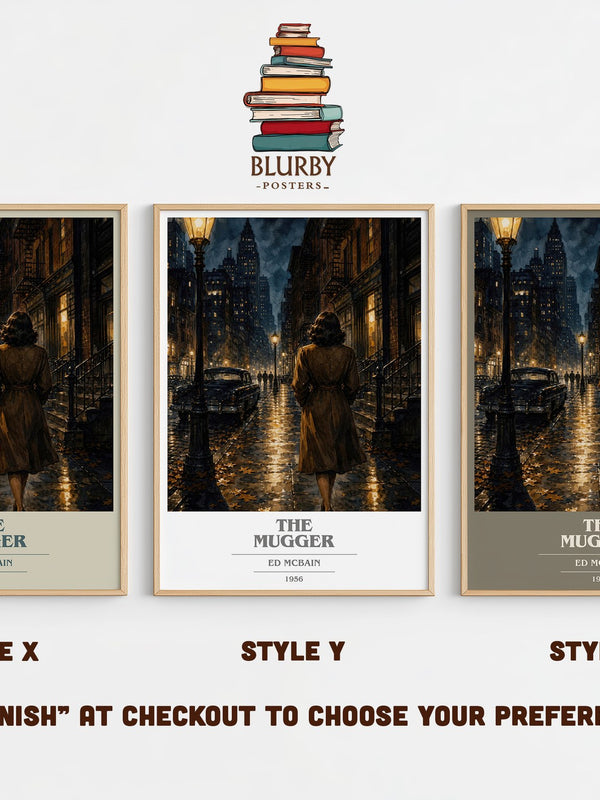 The Mugger book cover print in frame leaning in hallway – crime wall art
