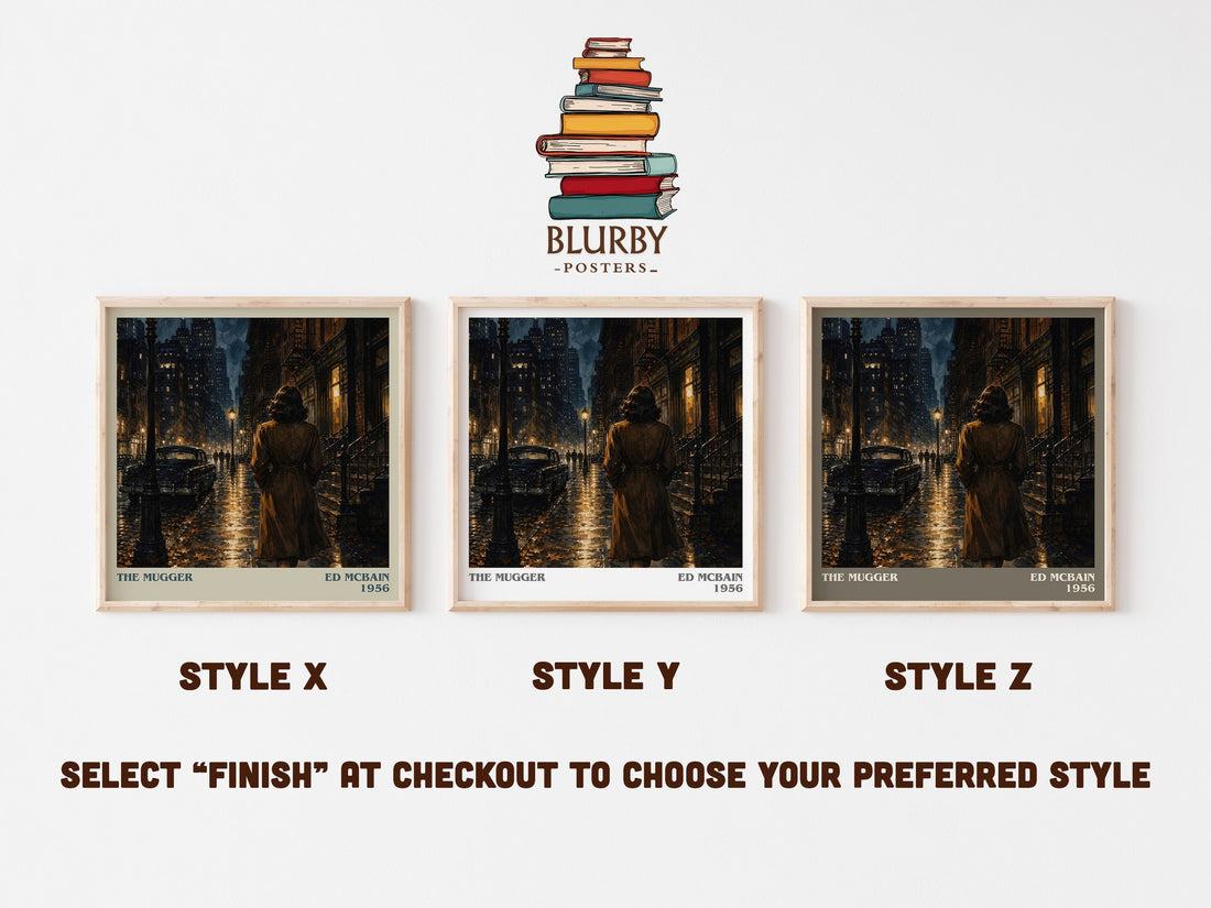 The Mugger literary print in frame leaning in hallway – crime wall art (mockup)