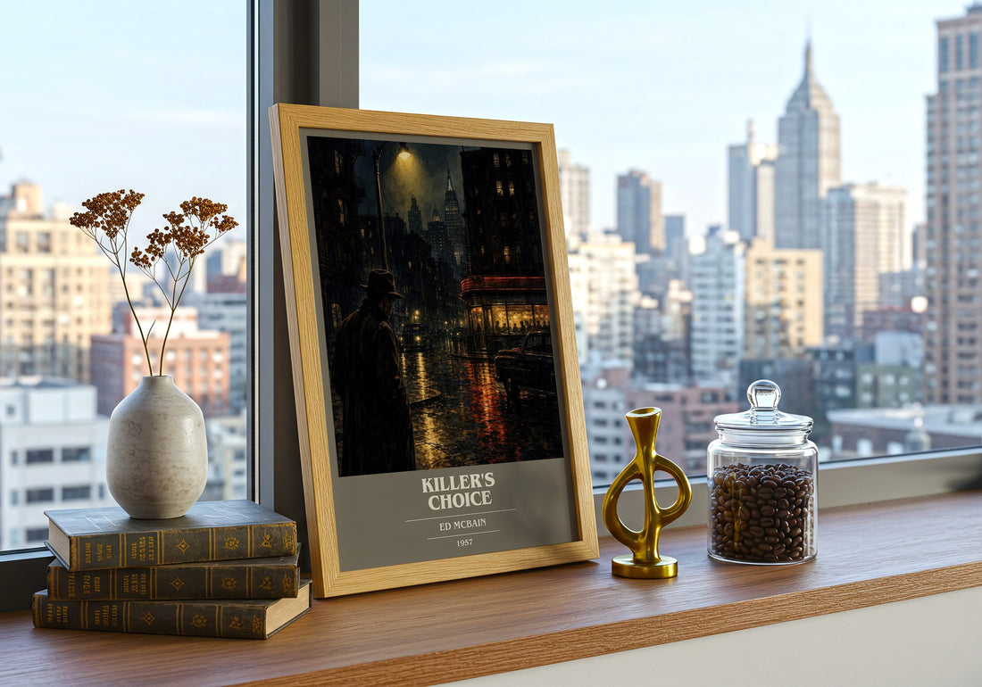 Killer's Choice book cover print framed by window – literary home decor