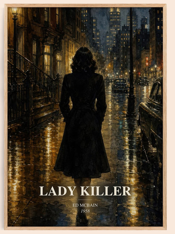 Lady Killer watercolour book poster by Ed McBain – framed literary art print