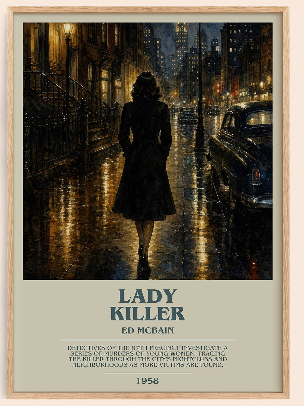 Lady Killer bookish book poster by Ed McBain – framed literary art print