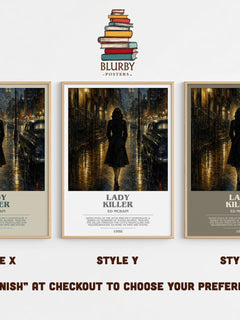 Lady Killer bookish print in frame leaning in hallway – crime wall art