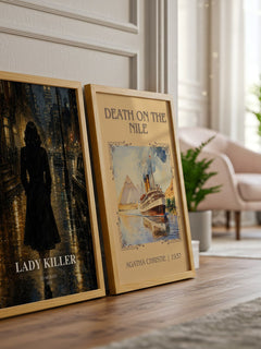 Lady Killer watercolour print framed by window – literary home decor