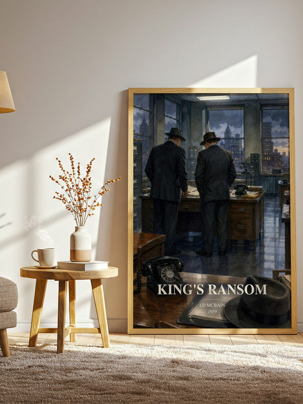 King's Ransom watercolour print in frame leaning in hallway – crime wall art