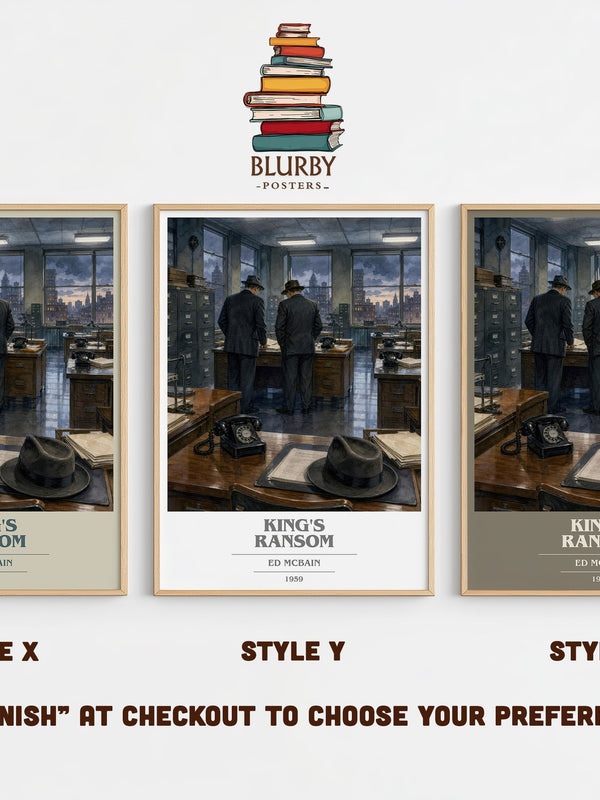 King's Ransom book cover print in frame leaning in hallway – crime wall art