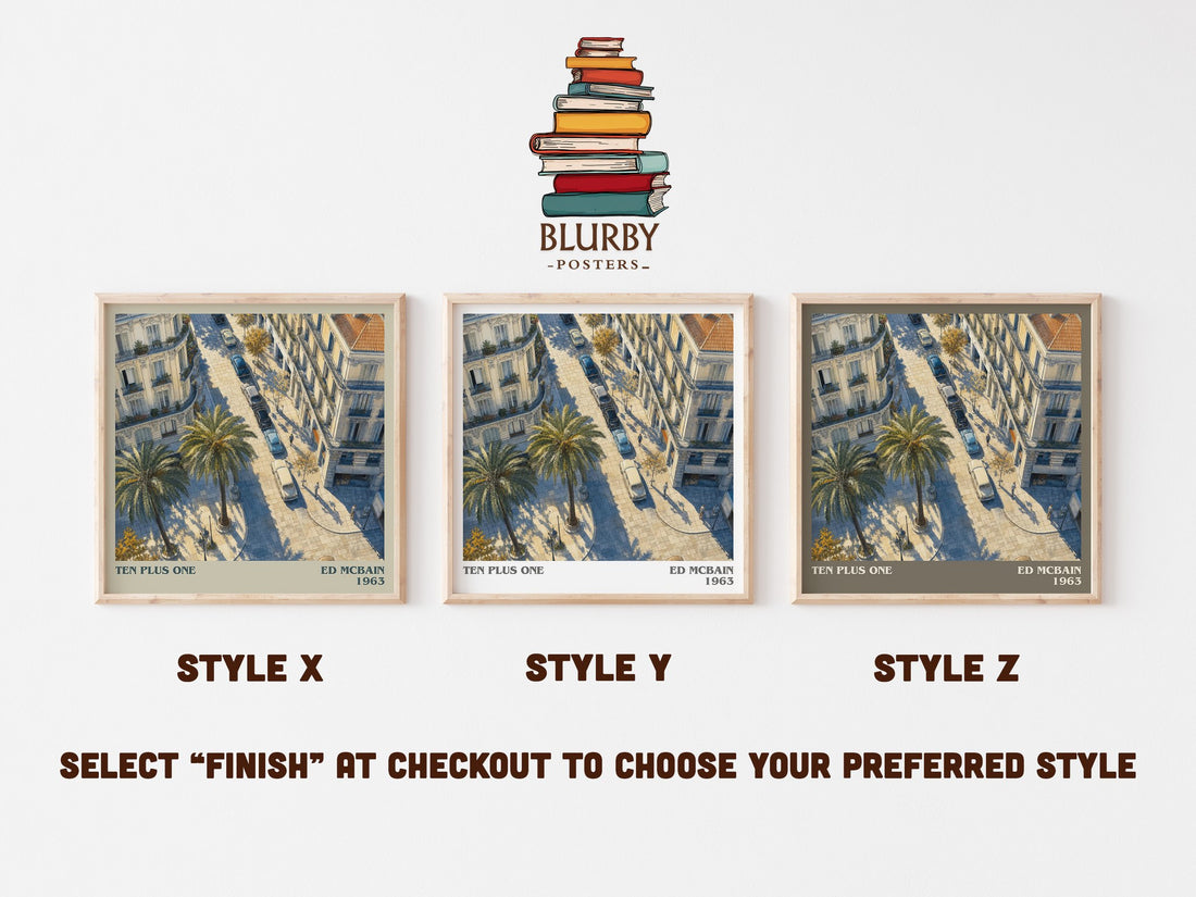 Ten Plus One literary print in frame leaning in hallway – crime wall art (mockup)