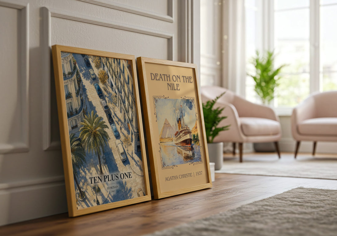 Ten Plus One watercolour print framed by window – literary home decor