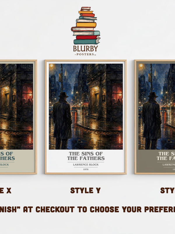The Sins of the Fathers book cover print in frame leaning in hallway – crime wall art