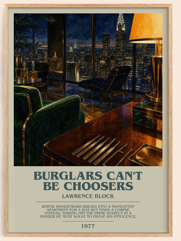 Burglars Can't Be Choosers bookish book poster by Lawrence Block – framed literary art print