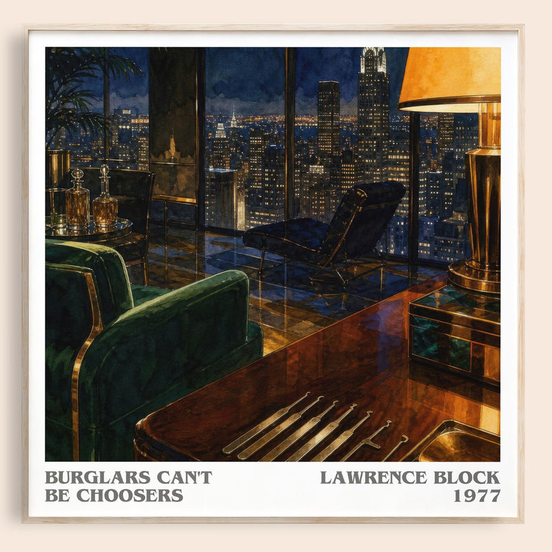 Burglars Can't Be Choosers literary book poster by Lawrence Block – framed literary art print