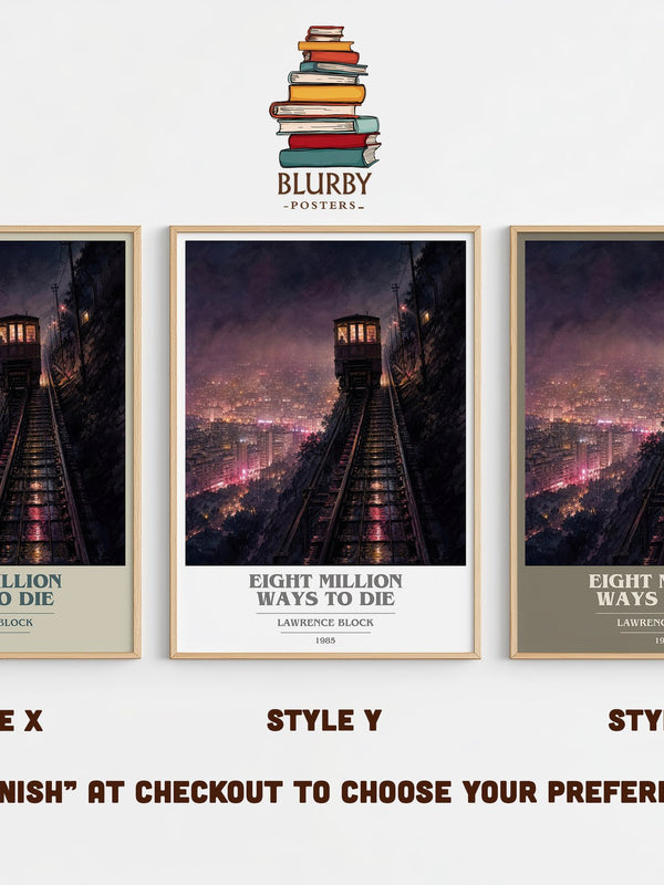Eight Million Ways to Die book cover print in frame leaning in hallway – crime wall art
