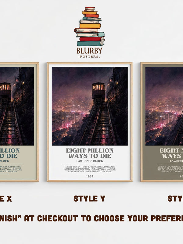 Eight Million Ways to Die bookish print in frame leaning in hallway – crime wall art
