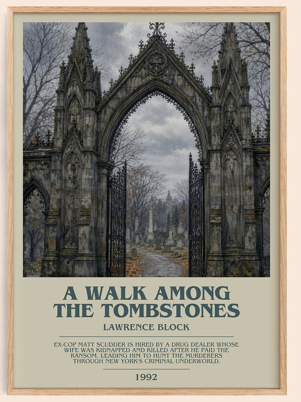A Walk Among the Tombstones bookish book poster by Lawrence Block – framed literary art print