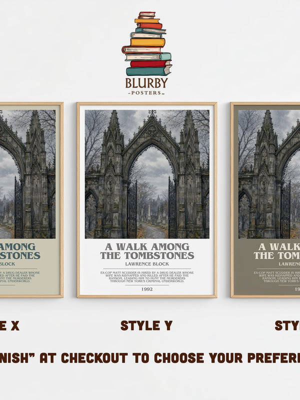 A Walk Among the Tombstones bookish print in frame leaning in hallway – crime wall art