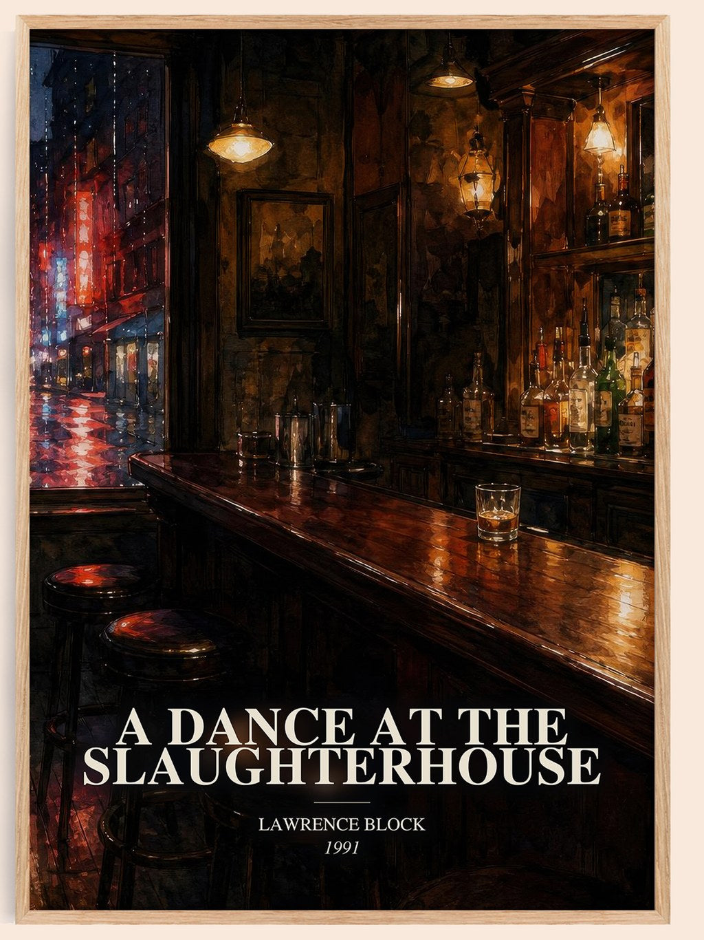 A Dance at the Slaughterhouse watercolour book poster by Lawrence Block – framed literary art print