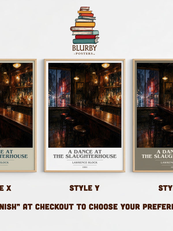 A Dance at the Slaughterhouse book cover print in frame leaning in hallway – crime wall art