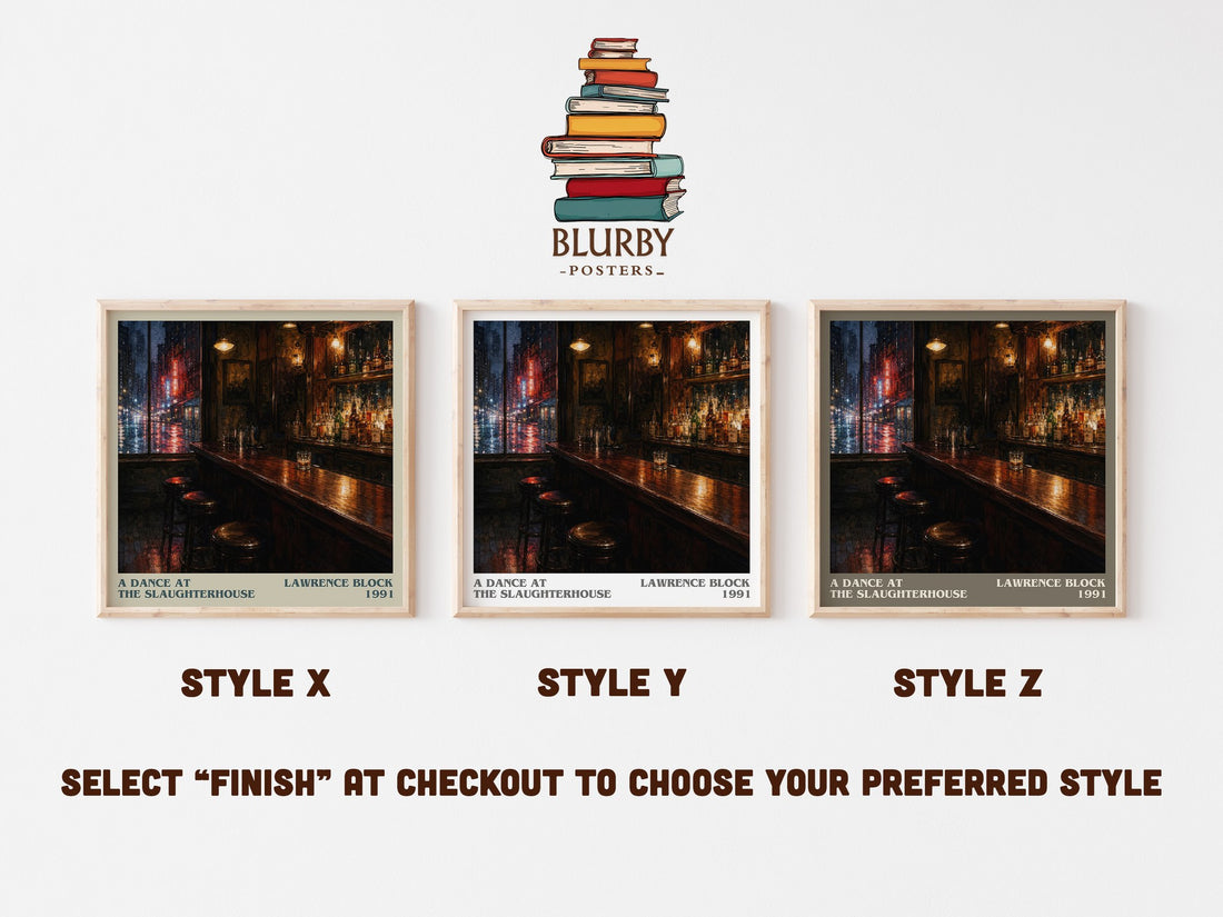 A Dance at the Slaughterhouse literary print in frame leaning in hallway – crime wall art (mockup)