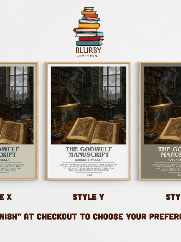 The Godwulf Manuscript bookish print in frame leaning in hallway – crime wall art
